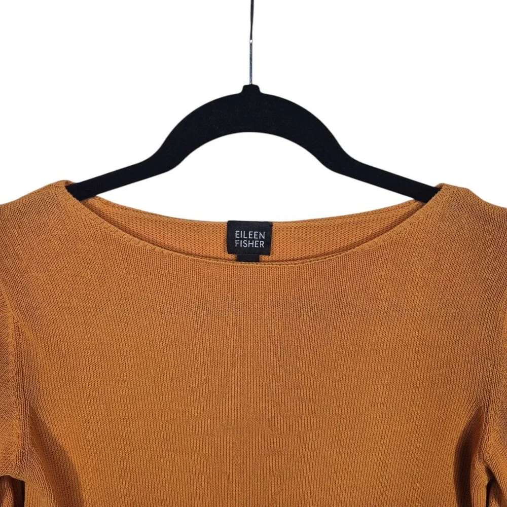 Vintage Eileen Fisher Womens Knit Sweater Size M Orange Cotton Top Sustainable - Picture 3 of 6